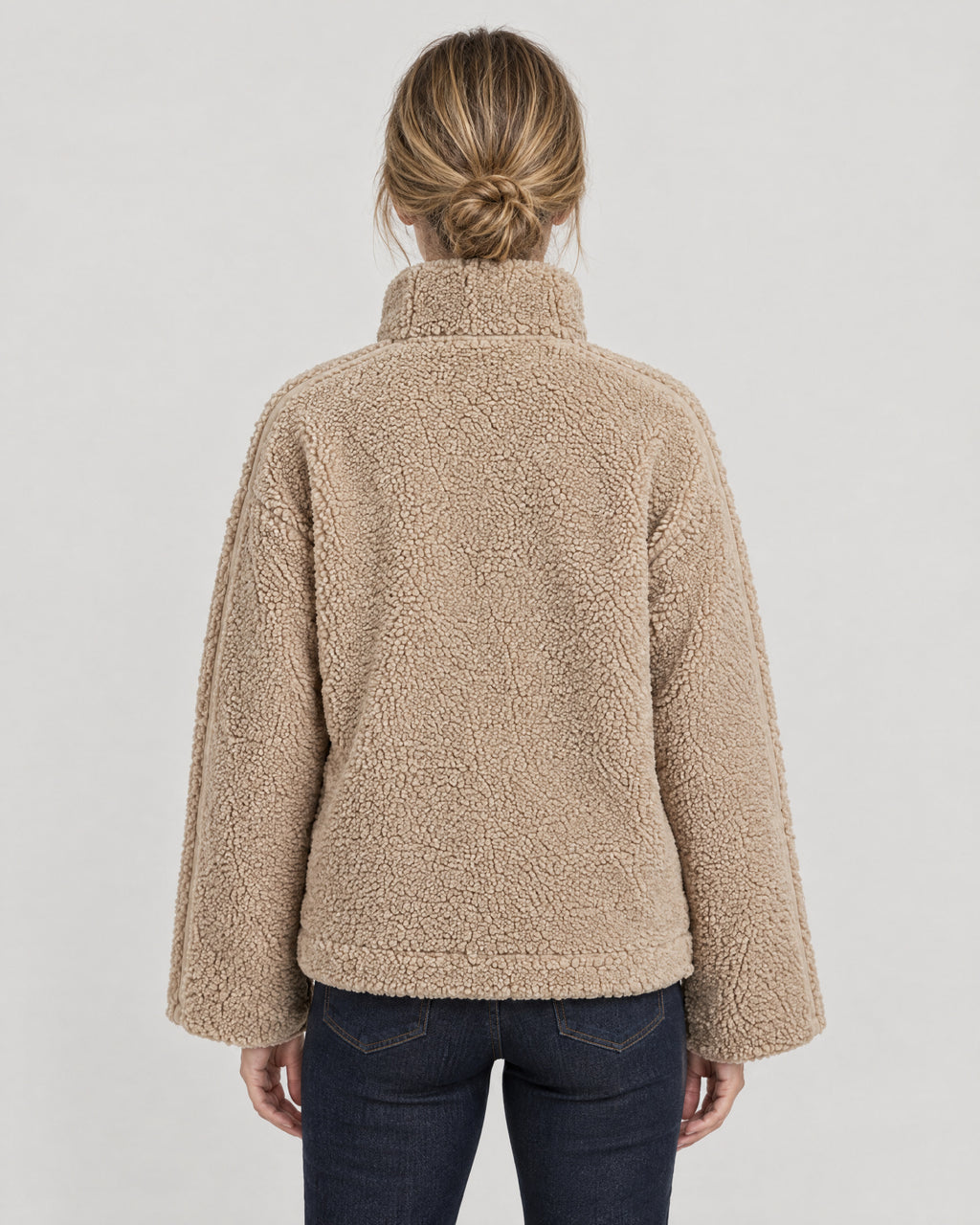 Teddy Fleecejacke Damen Beige – Rückansicht