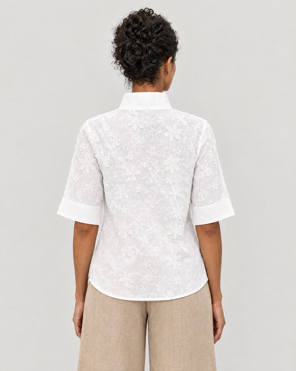 Stehkragen Bluse Damen Weiß – Rückansicht