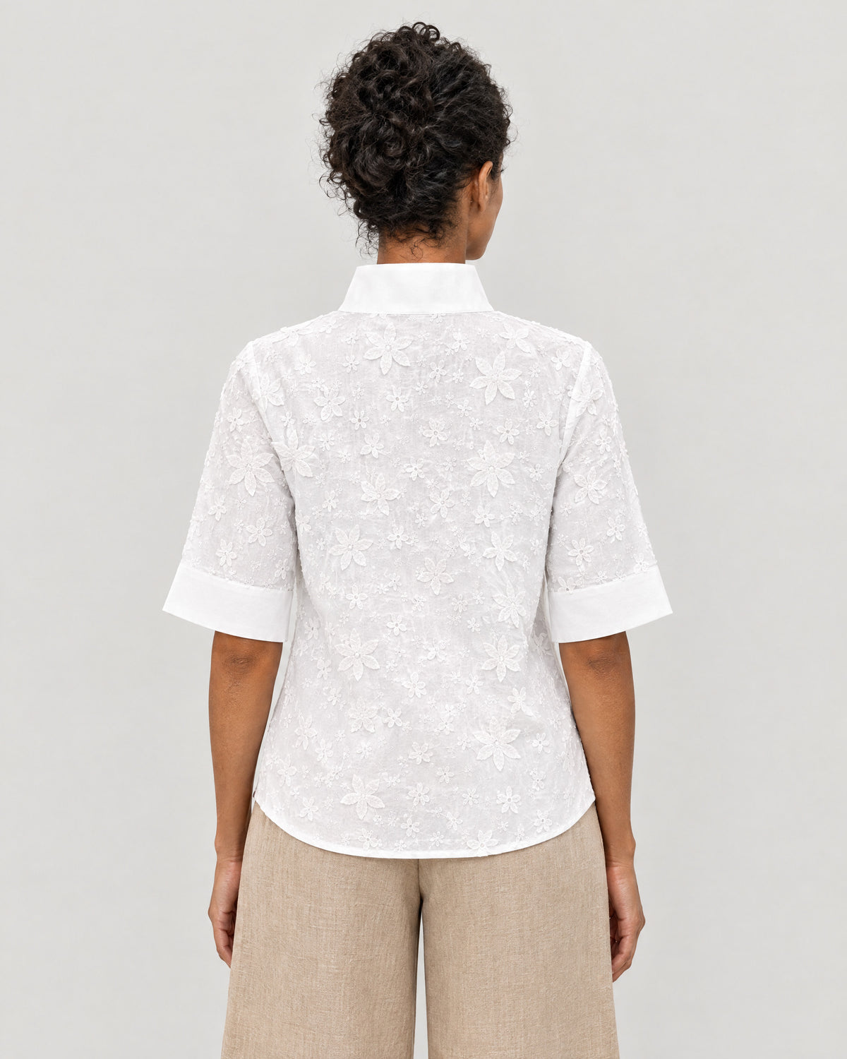 Stehkragen Bluse Damen Weiß – Rückansicht