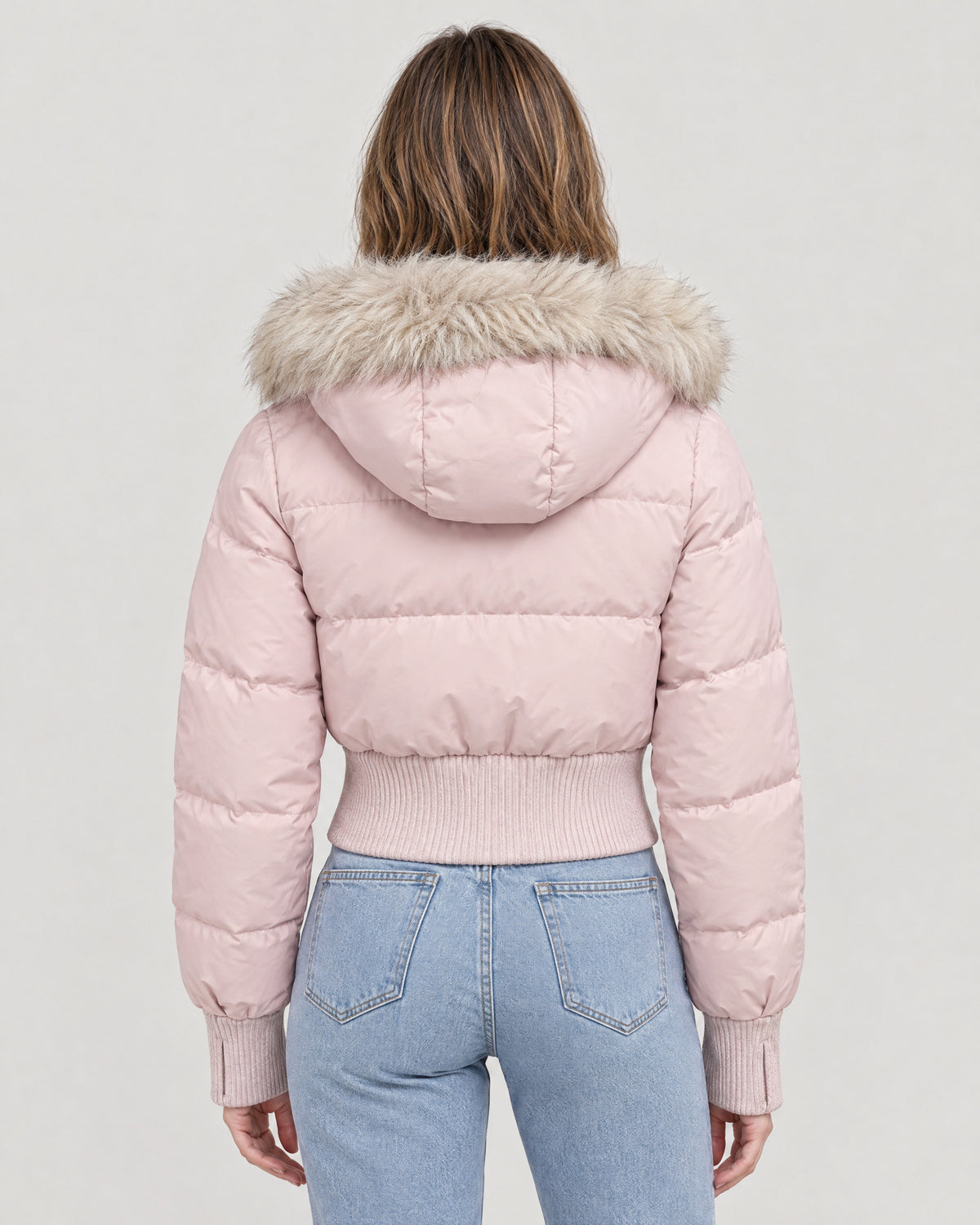 Kurze Steppjacke Damen Rosa – Rückansicht