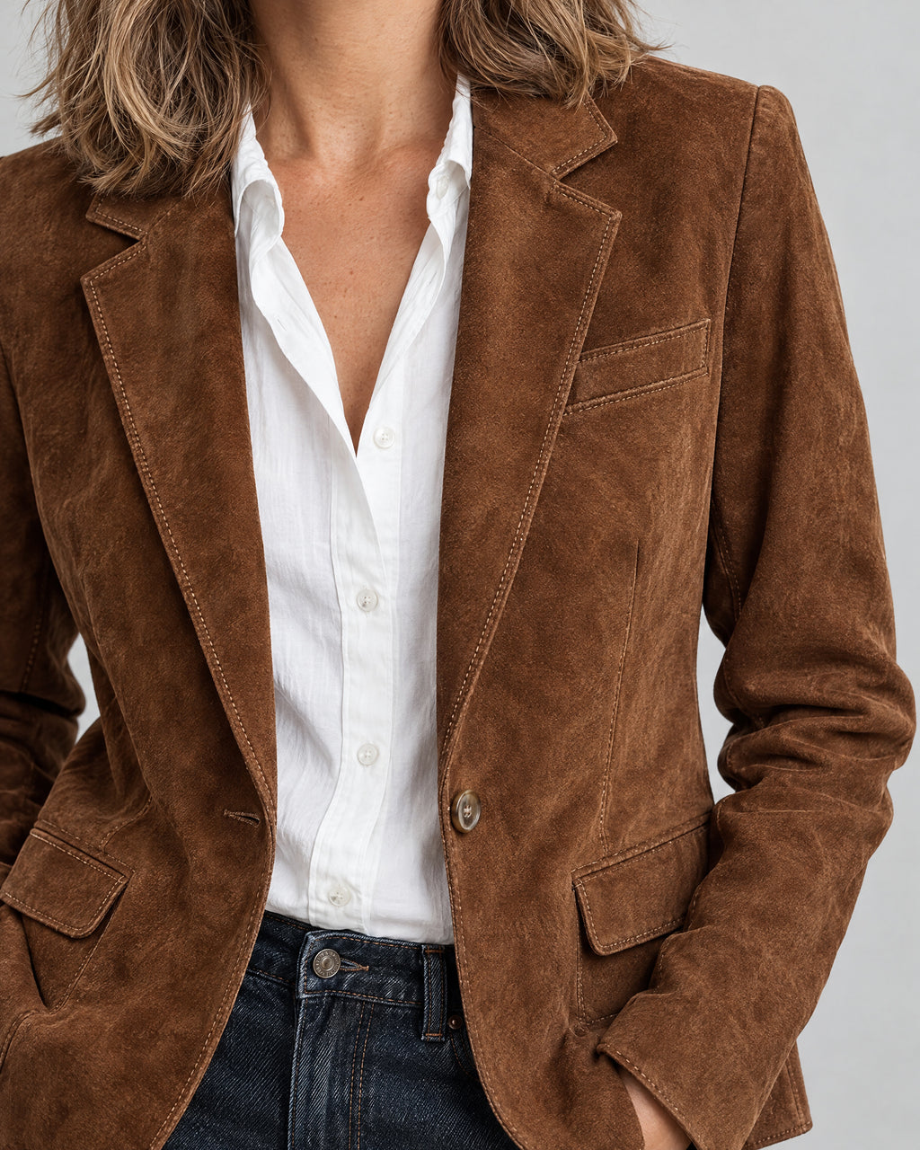 Wildleder-Blazer – Detail Revers und Wildlederoptik