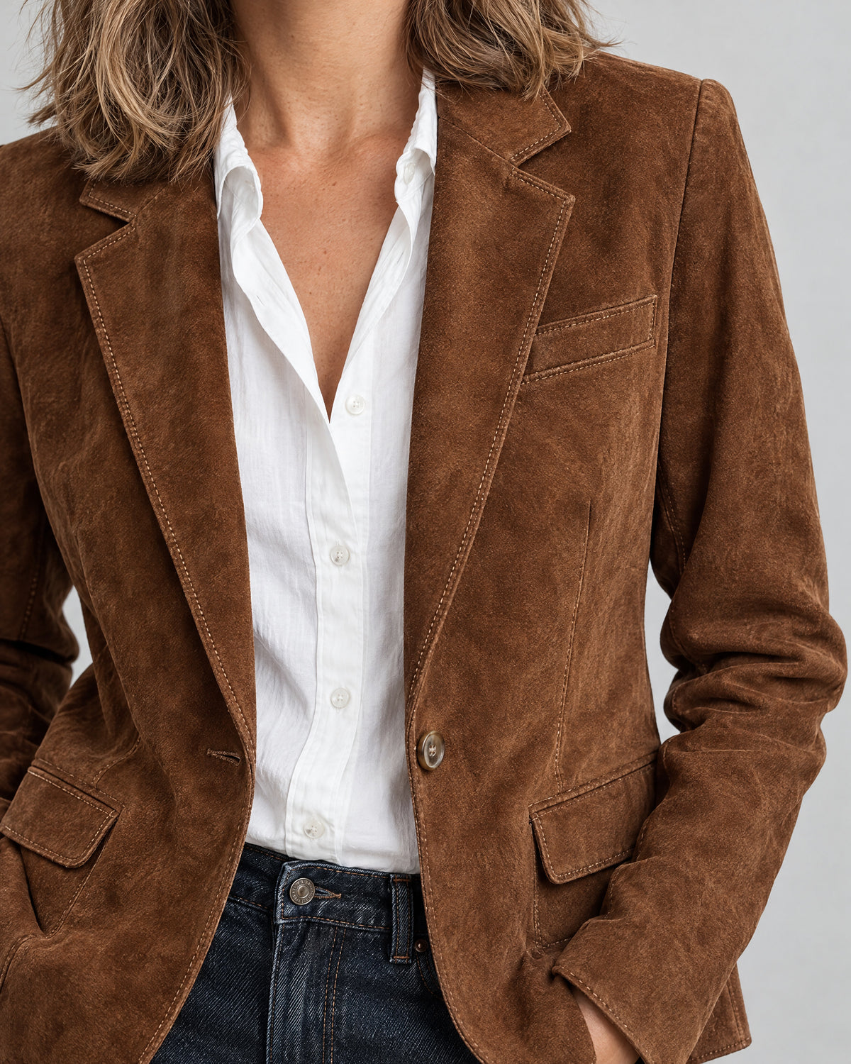 Wildleder-Blazer – Detail Revers und Wildlederoptik