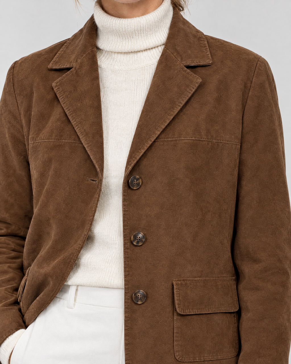 Wildlederjacke – Detail Kragen und Tasche