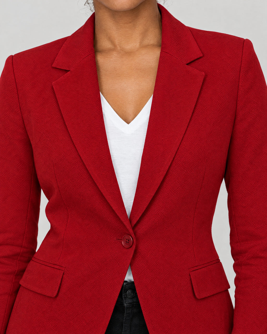 Blazer – Detail Reverskragen und Knopf