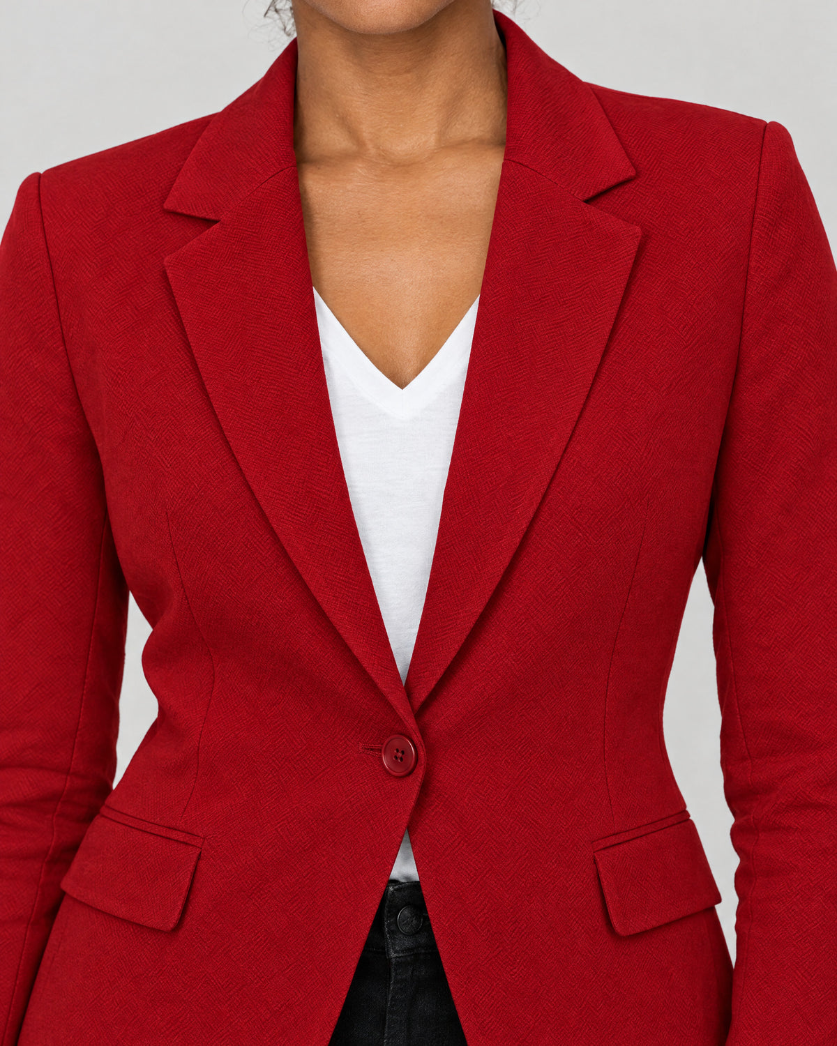 Blazer – Detail Reverskragen und Knopf