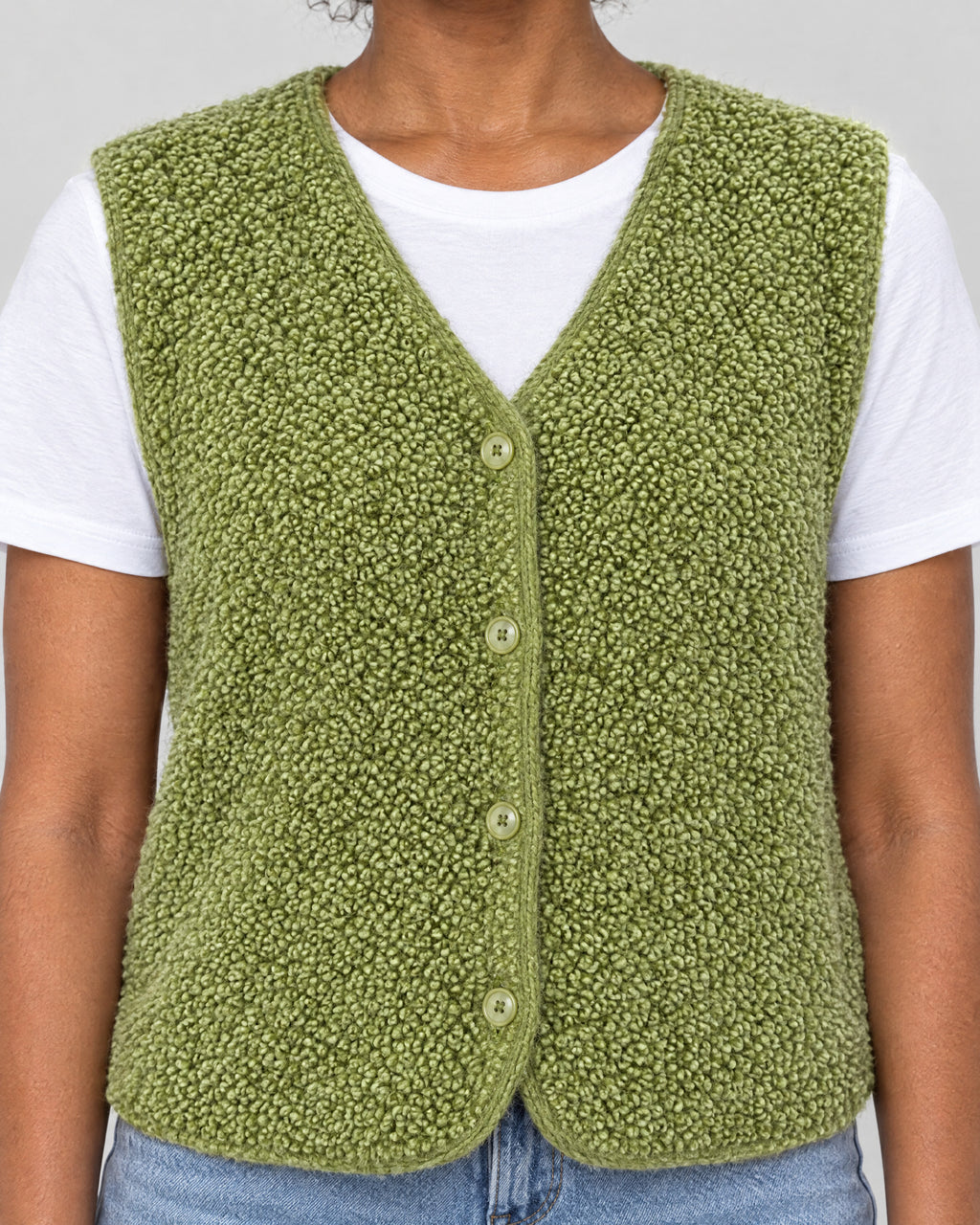 Strickweste – Detail Knöpfe und Strick
