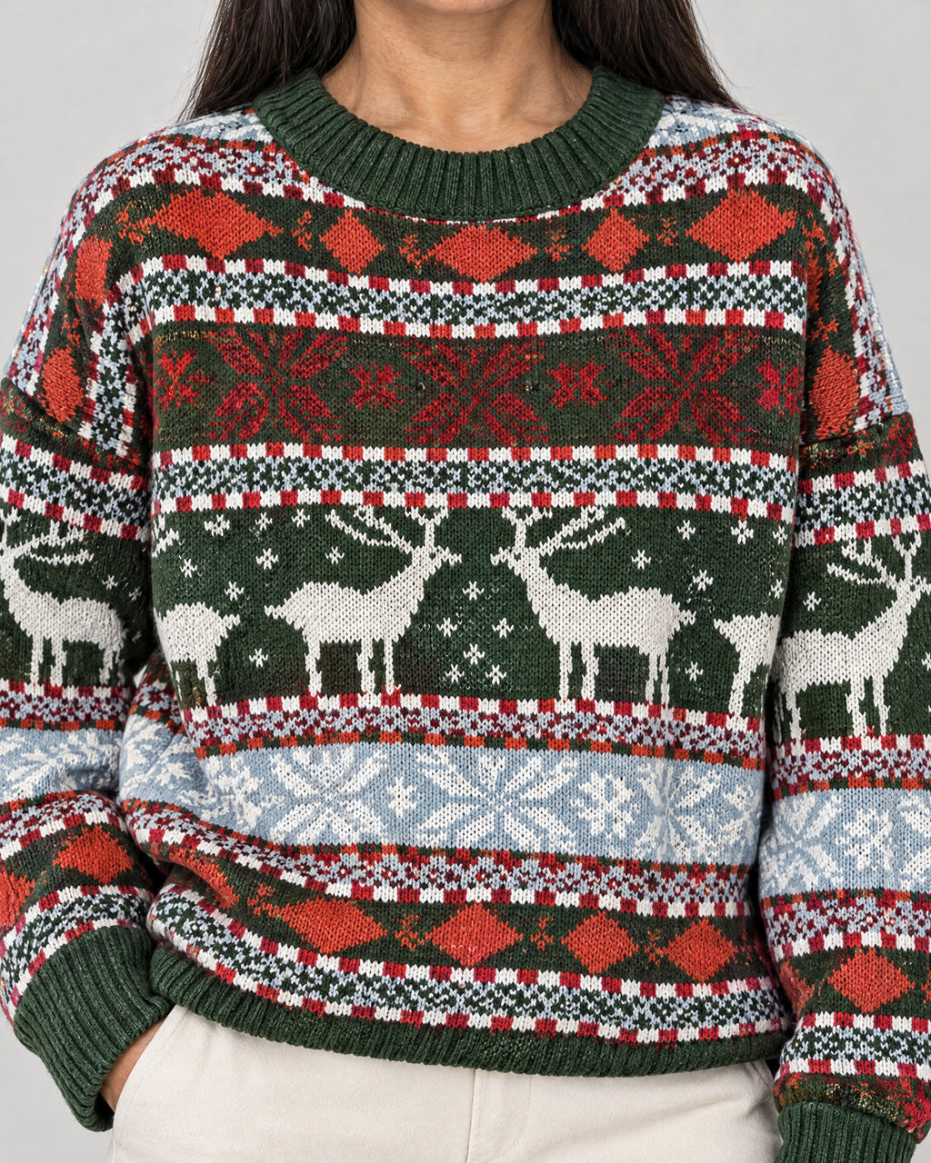 Weihnachtspullover – Detail Jacquard-Muster