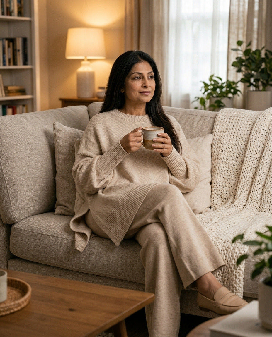 Strickponcho – im Wohnzimmer