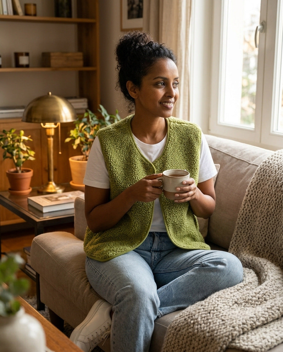 Strickweste – im Wohnzimmer