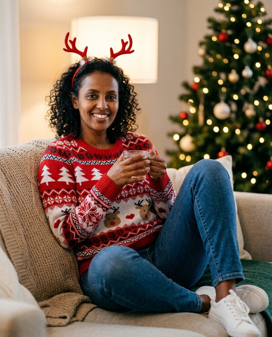 Weihnachtspullover – im Wohnzimmer