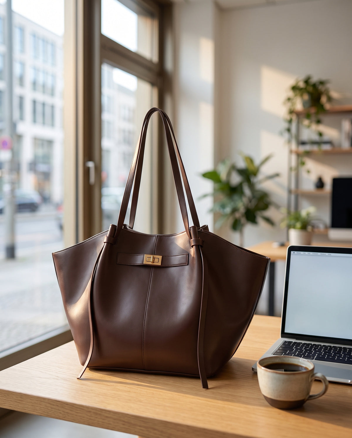 Leder Shopper Dunkelbraun – im Büro