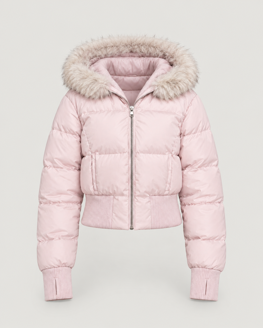 Kurze Steppjacke Damen Rosa – Produktansicht
