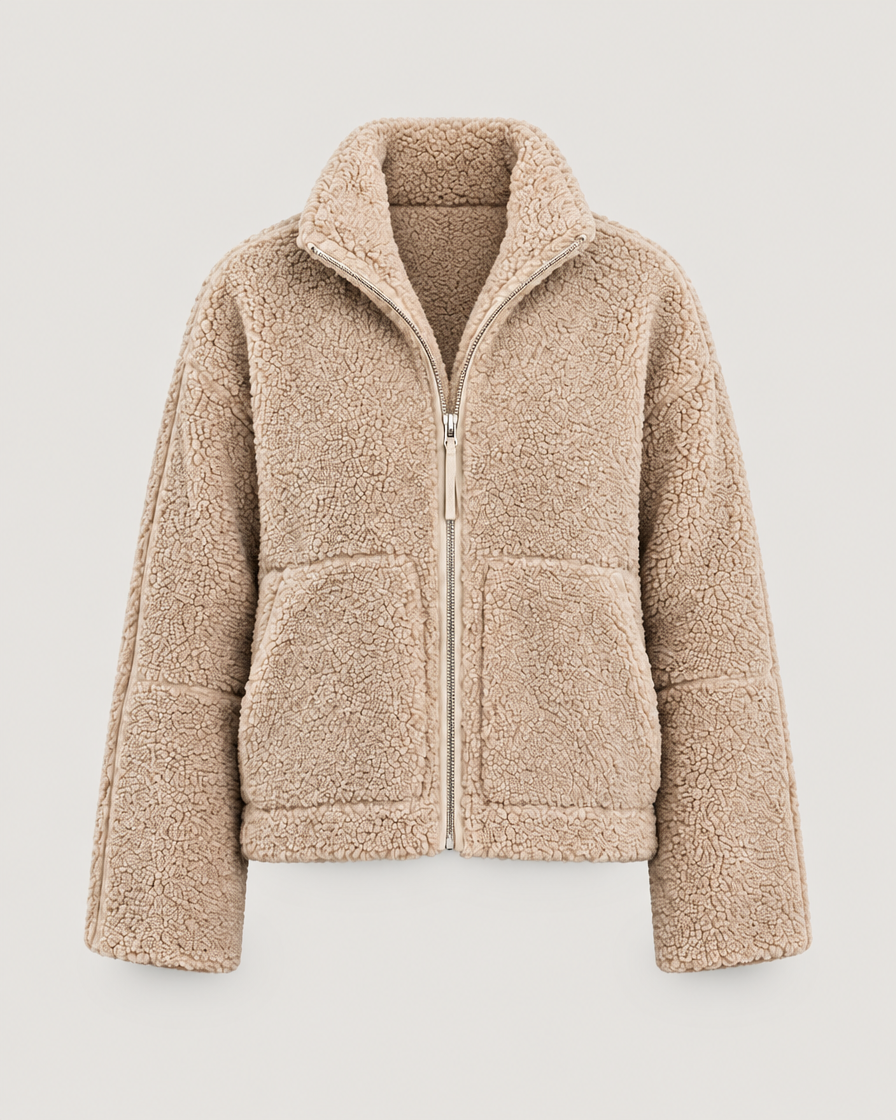 Teddy Fleecejacke Damen Beige – Produktansicht