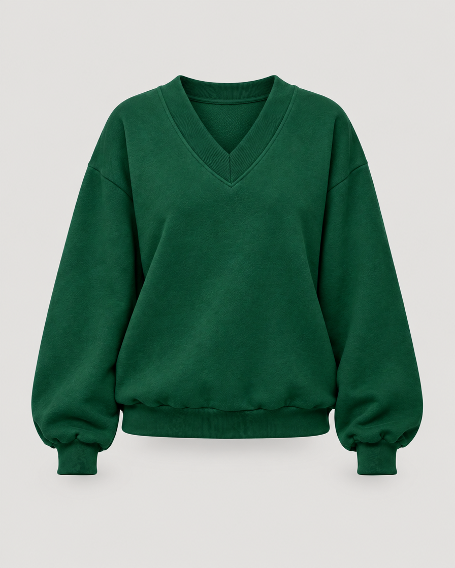 Oversized Sweatshirt Damen mit V-Ausschnitt Grün – Produktansicht