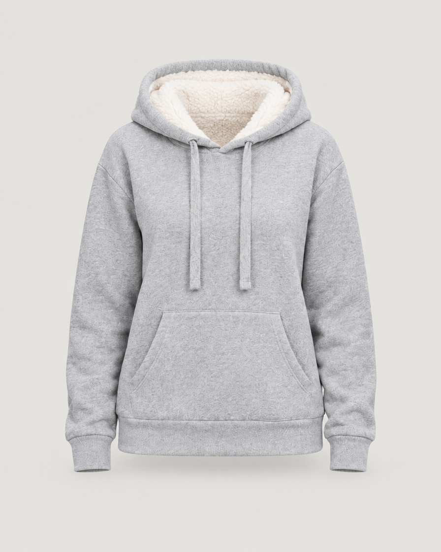 Fleece-Hoodie Damen mit Teddyfutter Hellgrau – Produktansicht