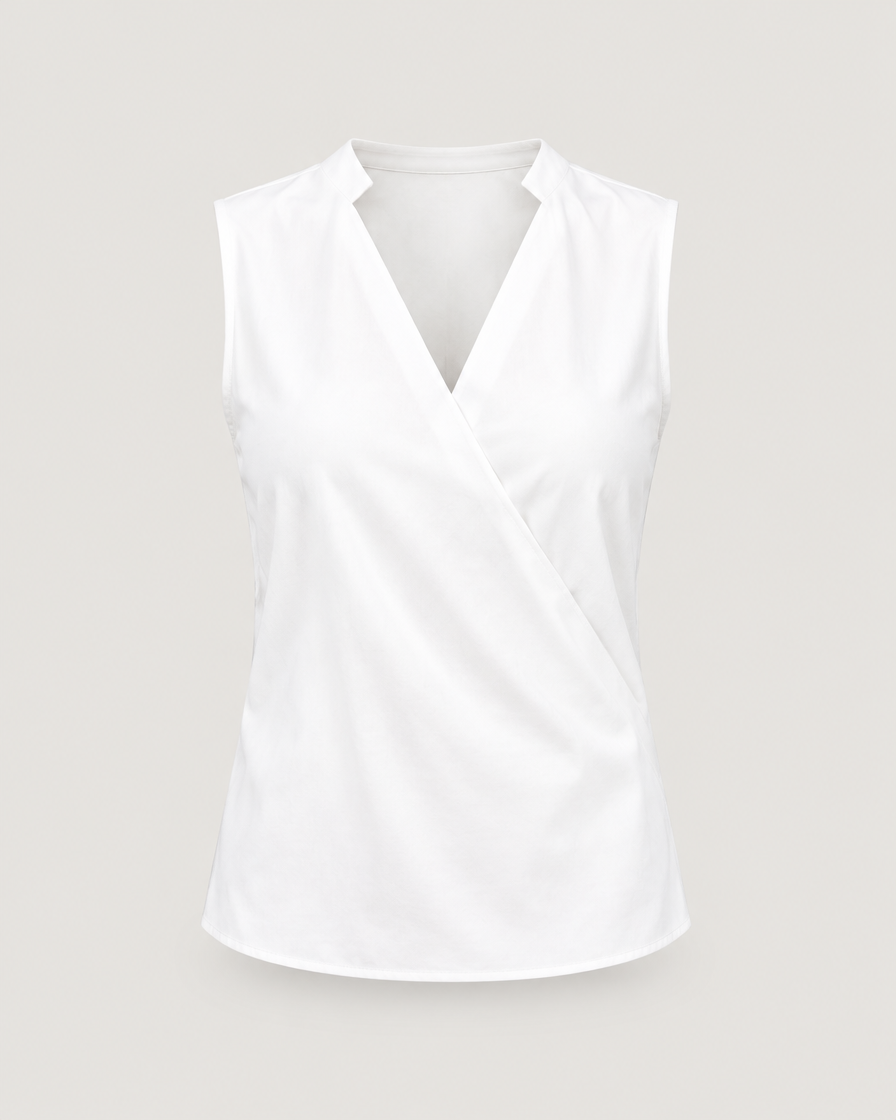 Ärmellose Bluse Damen mit Wickelausschnitt Weiß – Produktansicht