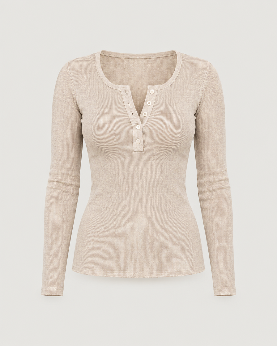 Henley Shirt Damen Langarm Aprikose – Produktansicht