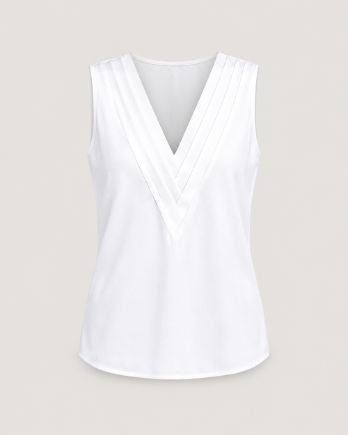 Ärmellose Bluse Damen mit Falten-V-Ausschnitt Weiß – Produktansicht