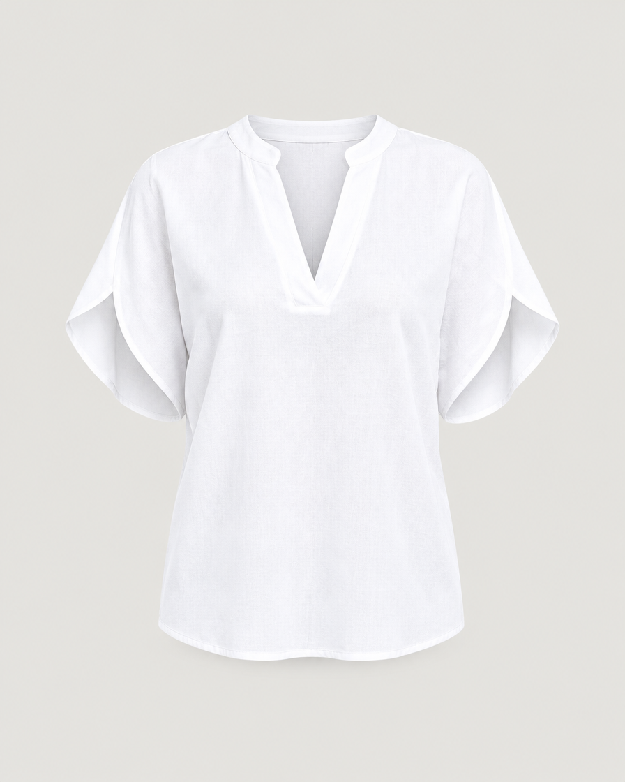 Kurzarm Bluse Damen mit V-Ausschnitt Weiß – Produktansicht