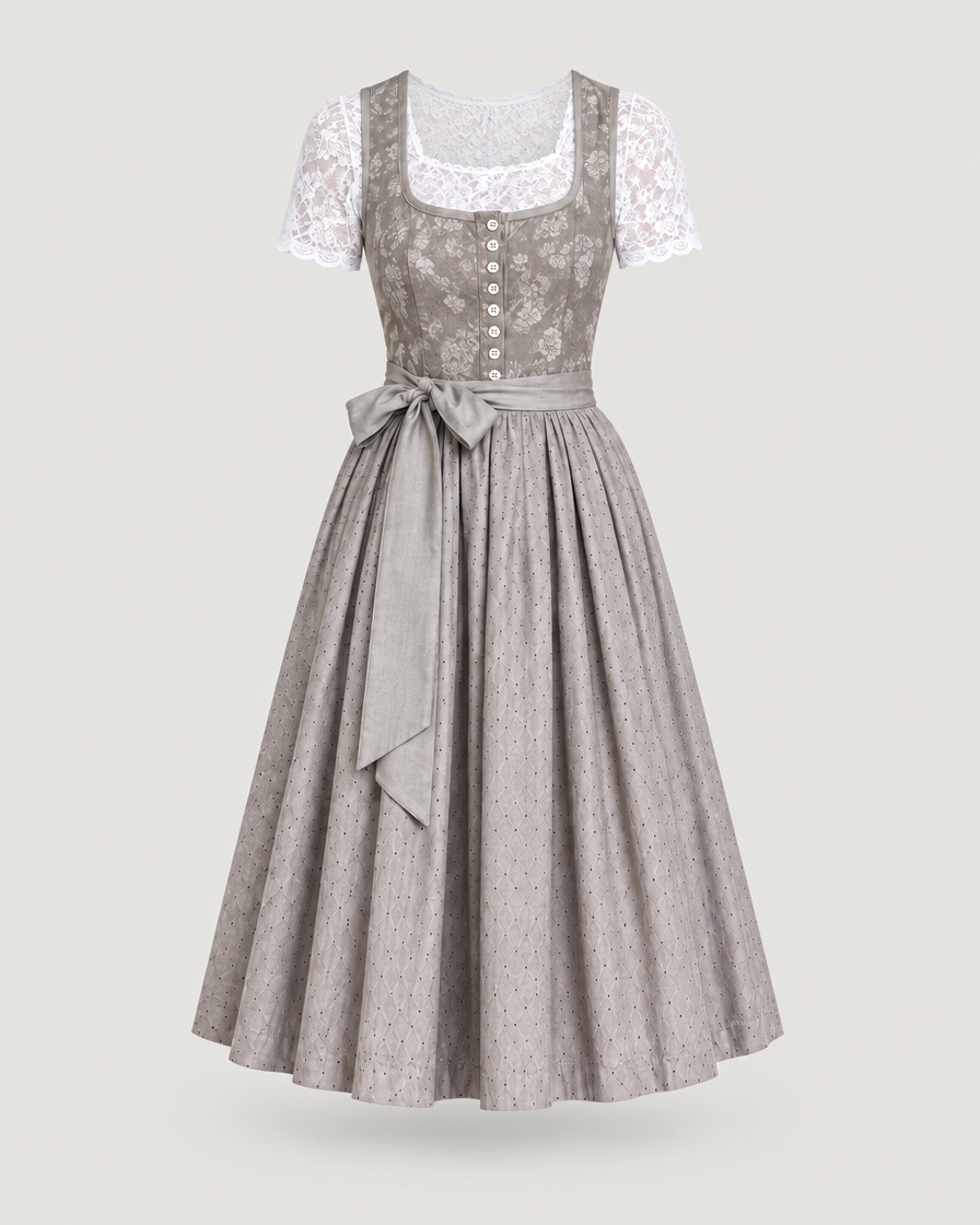 Dirndl Damen mit Spitzenärmeln Grau – Produktansicht