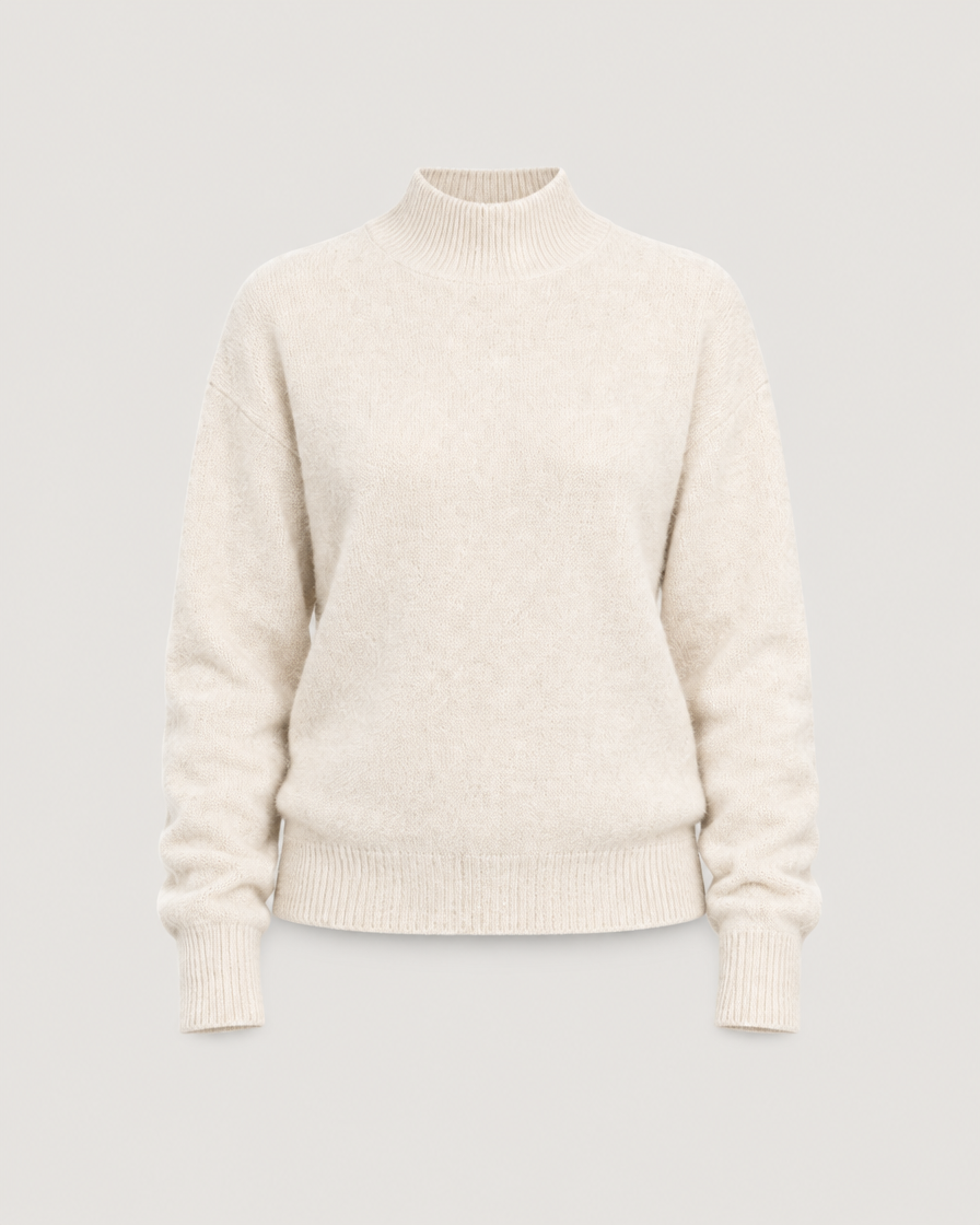 Kaschmirpullover Damen mit Stehkragen Creme – Produktansicht