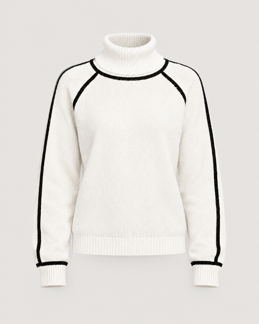 Rollkragenpullover Damen mit Kontrastrand Weiß – Produktansicht
