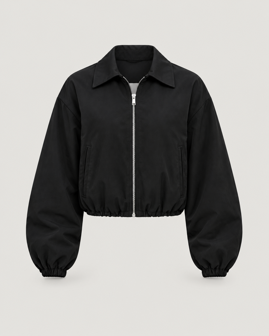 Blouson-Jacke Damen mit Kragen und Reißverschluss Schwarz – Produktansicht