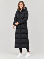 Langer Parka Damen Schwarz – Dreiviertelansicht seitlich