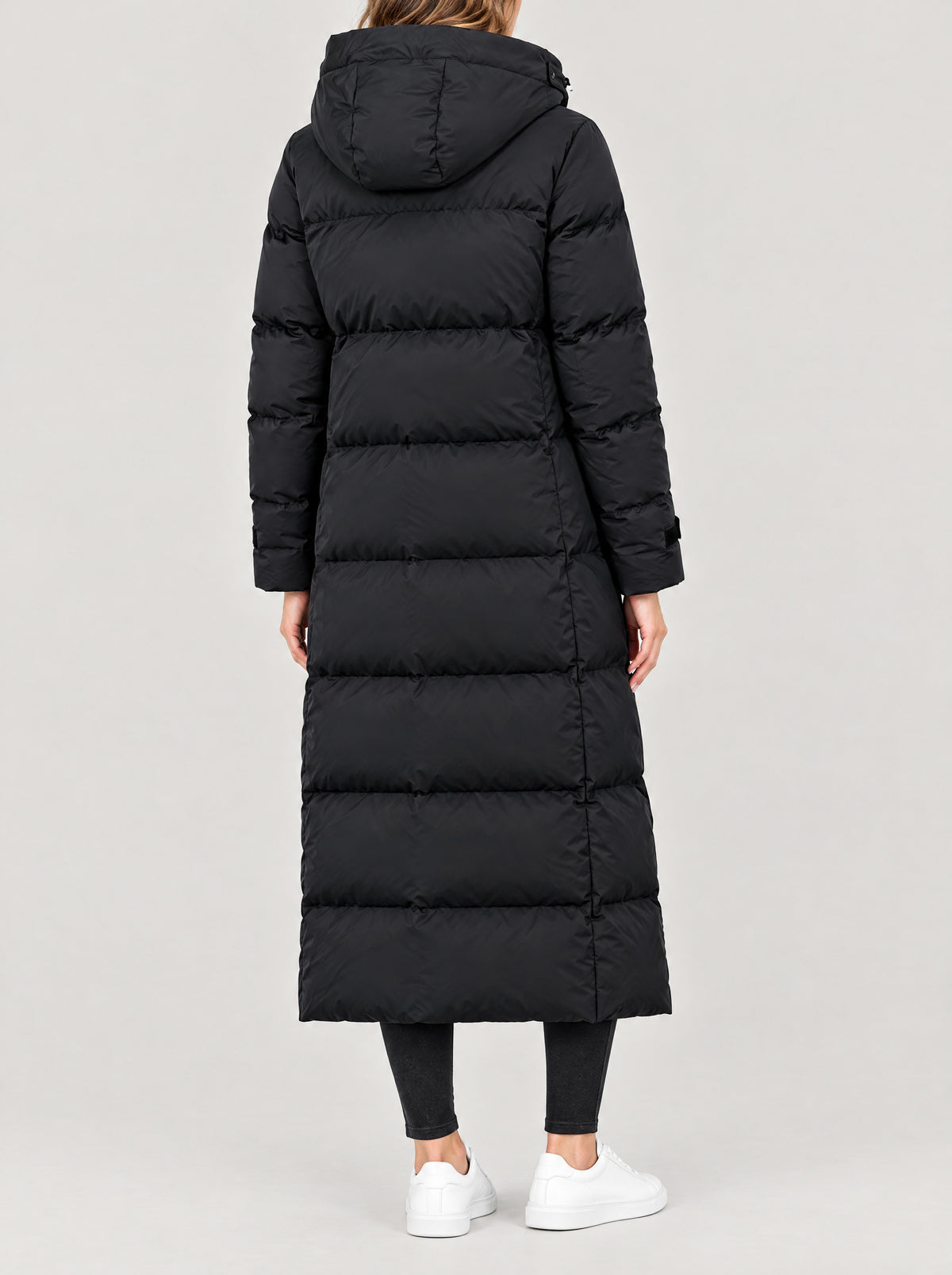 Langer Parka Damen Schwarz – Rückansicht