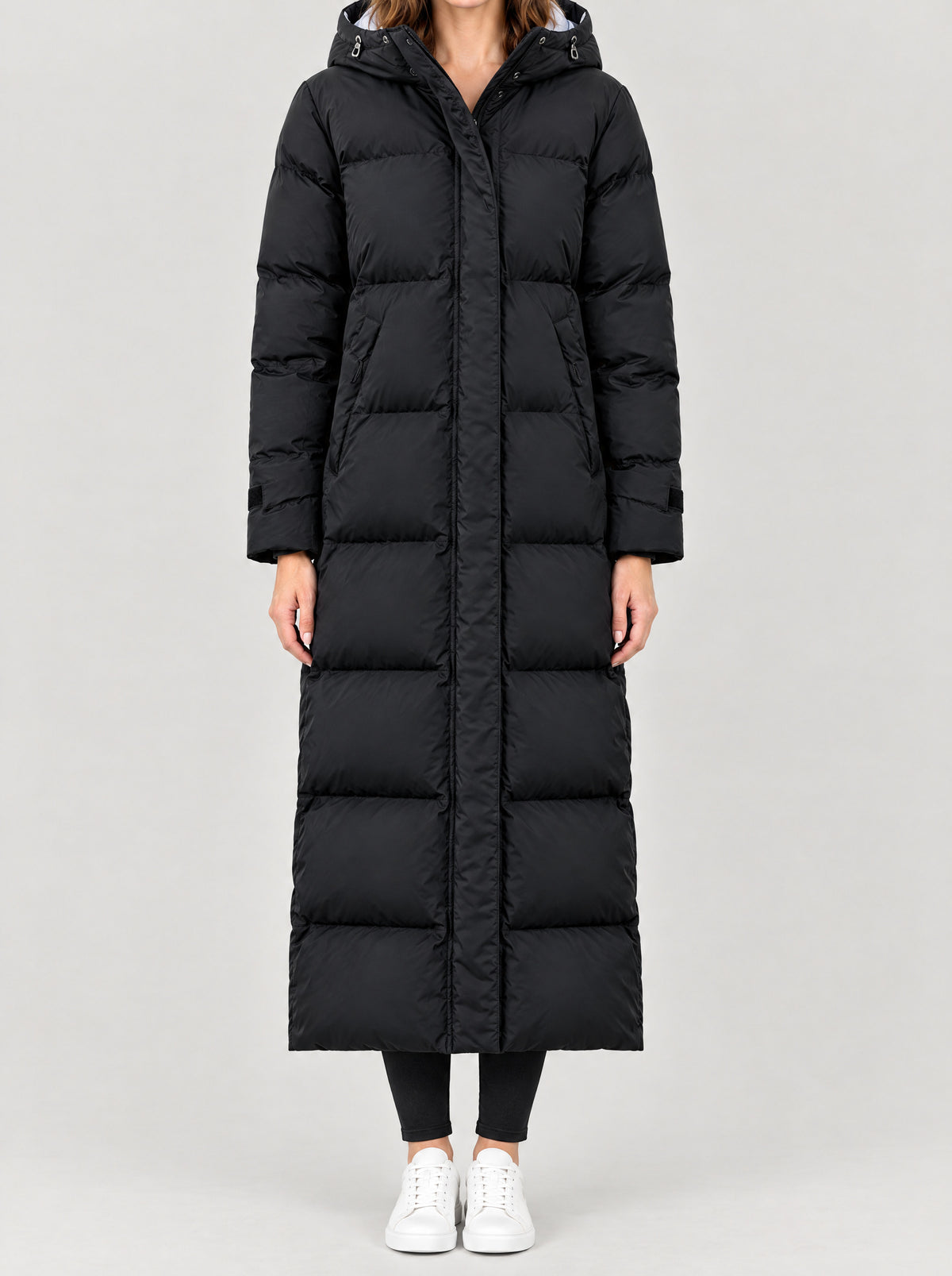 Langer Parka Damen Schwarz – Vorderansicht