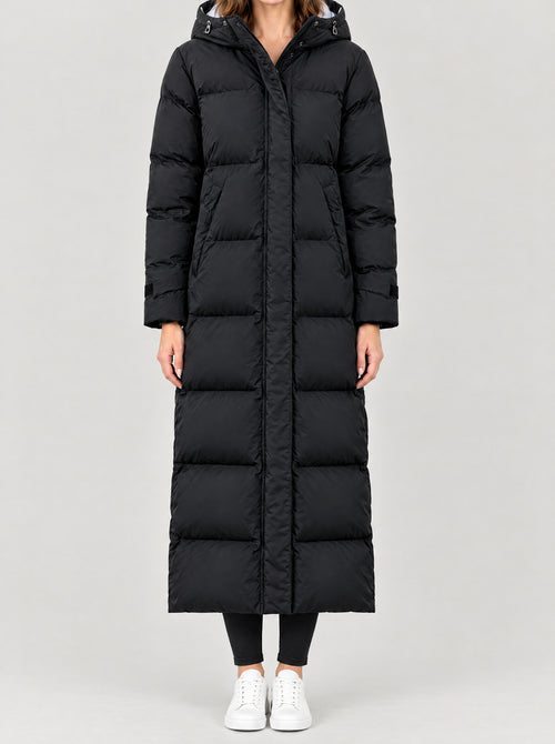 Langer Parka Damen Schwarz – Vorderansicht