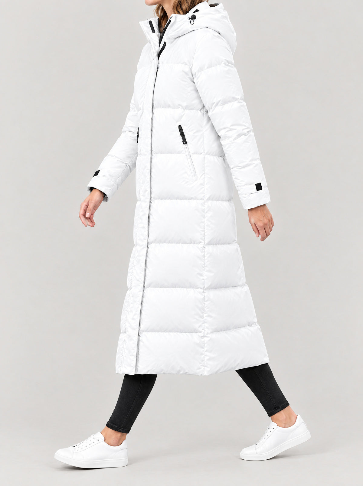 Langer Parka Damen Weiß – Seitenansicht