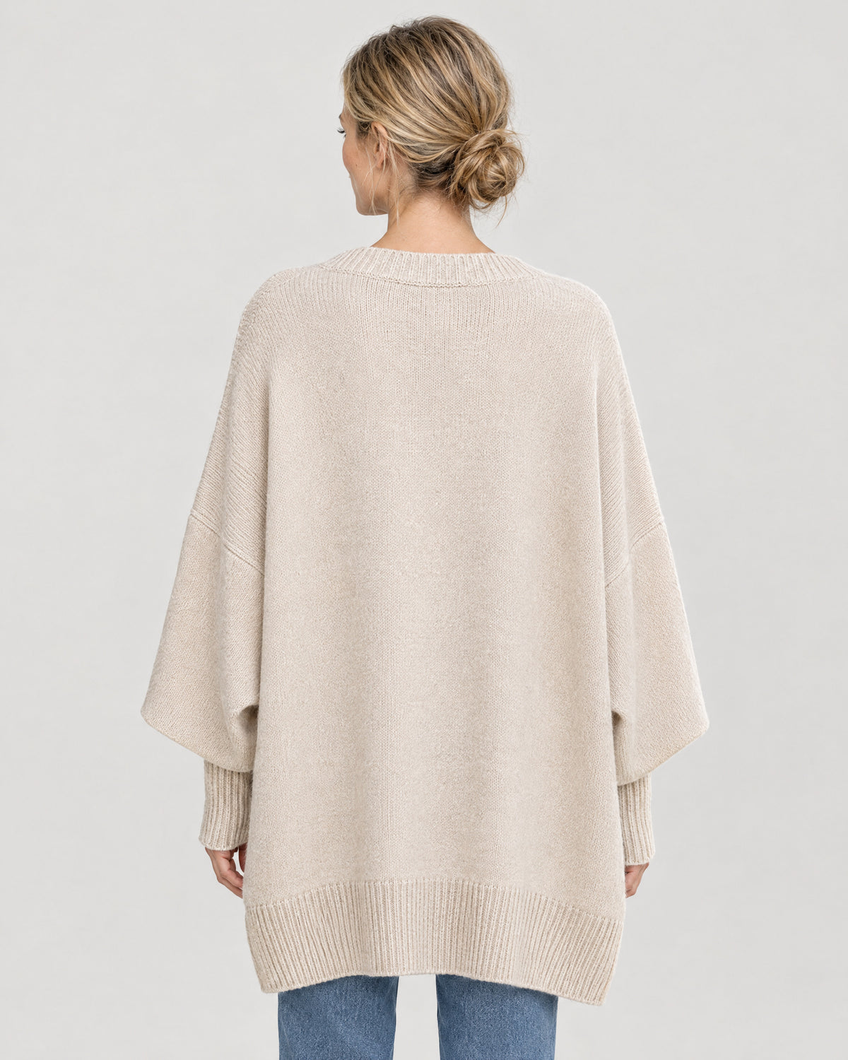Oversize Pullover Damen Beige – Rückansicht