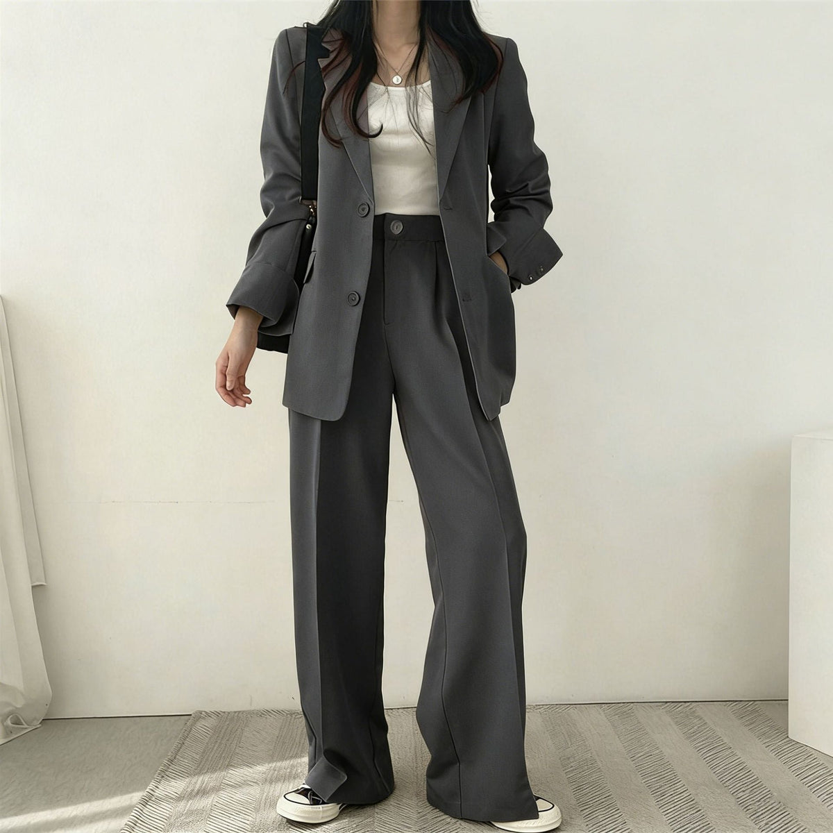 Blazer Anzug Damen Dunkelgrau