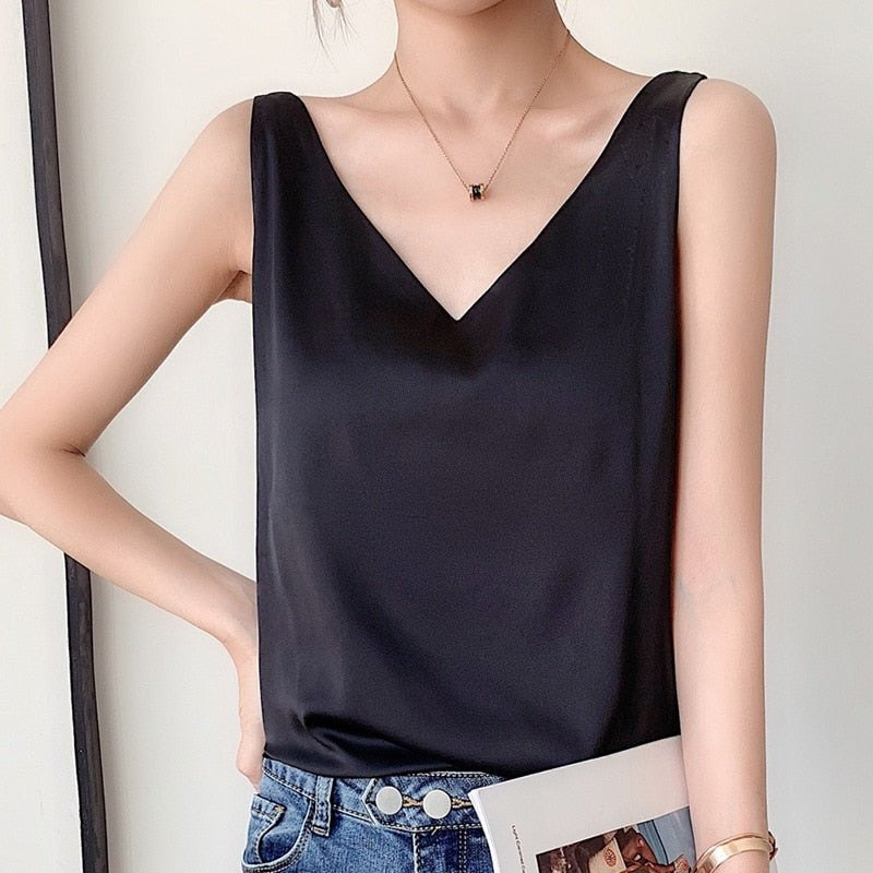 Satin Top Schwarz
