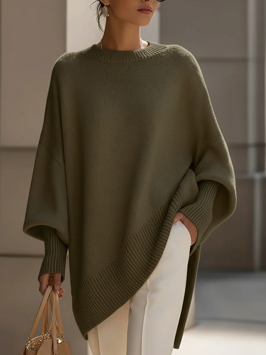 Strickponcho Olivegrün