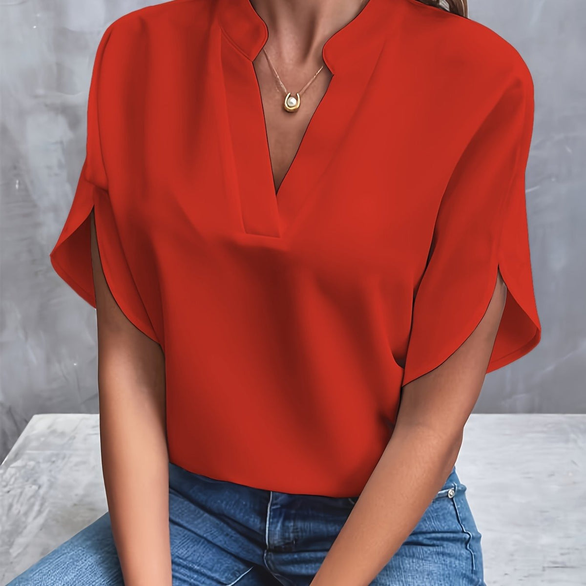 Kurzarm Bluse Rot