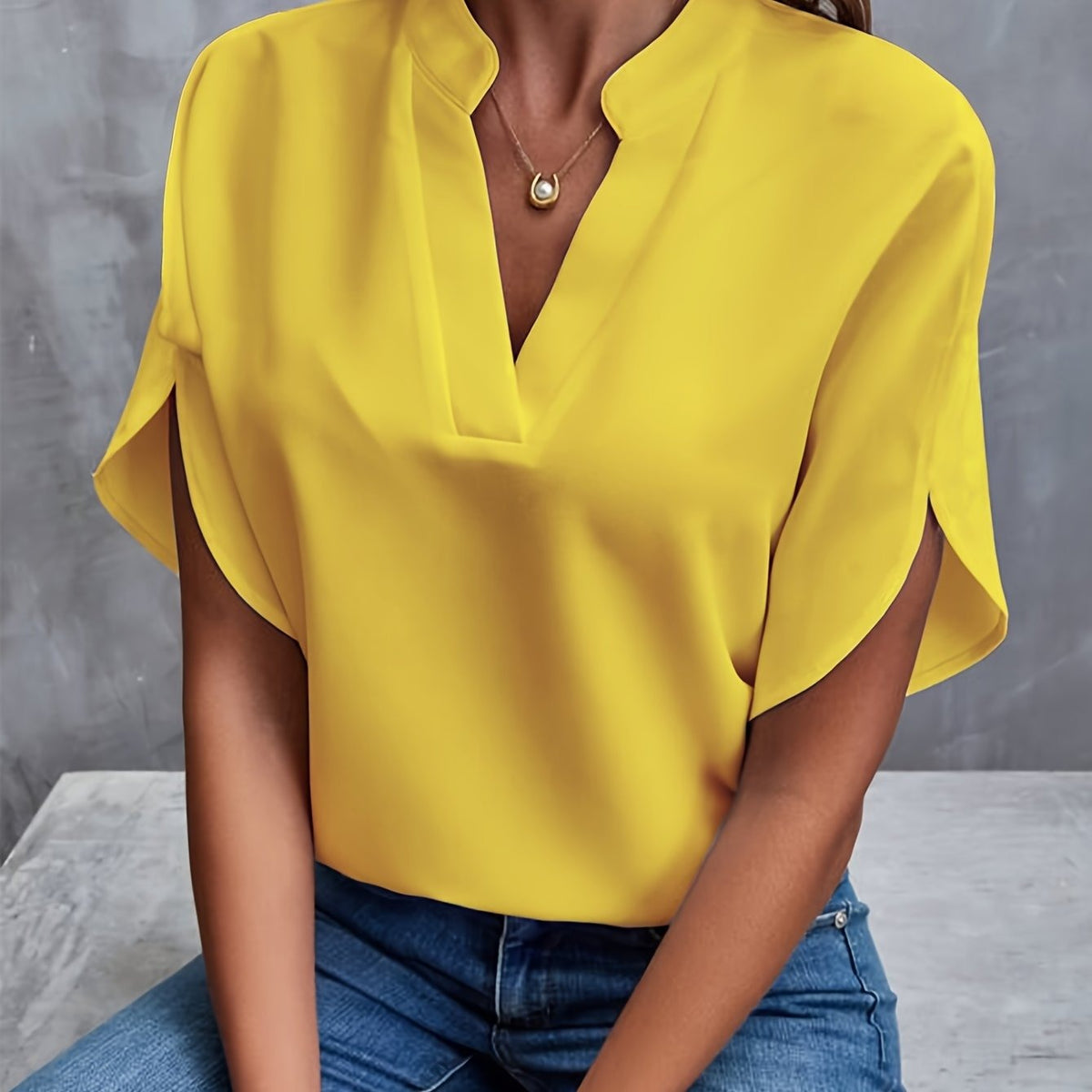 Kurzarm Bluse Gelb