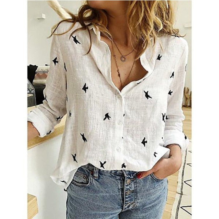 Bluse Vogelprint Weiß mit Vögeln