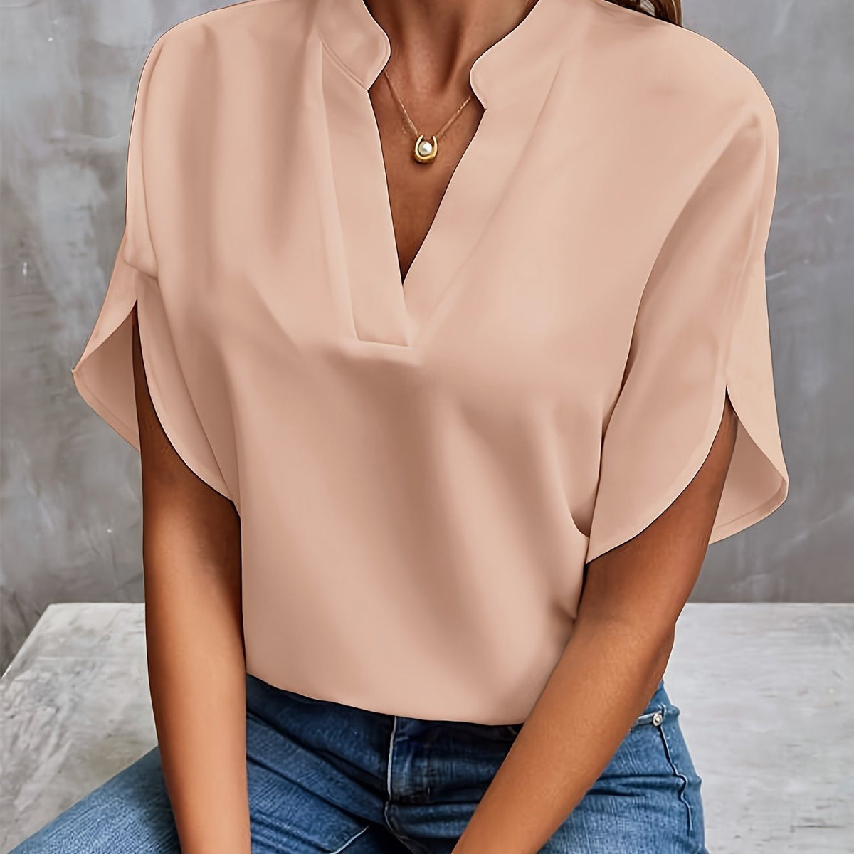 Kurzarm Bluse Beige