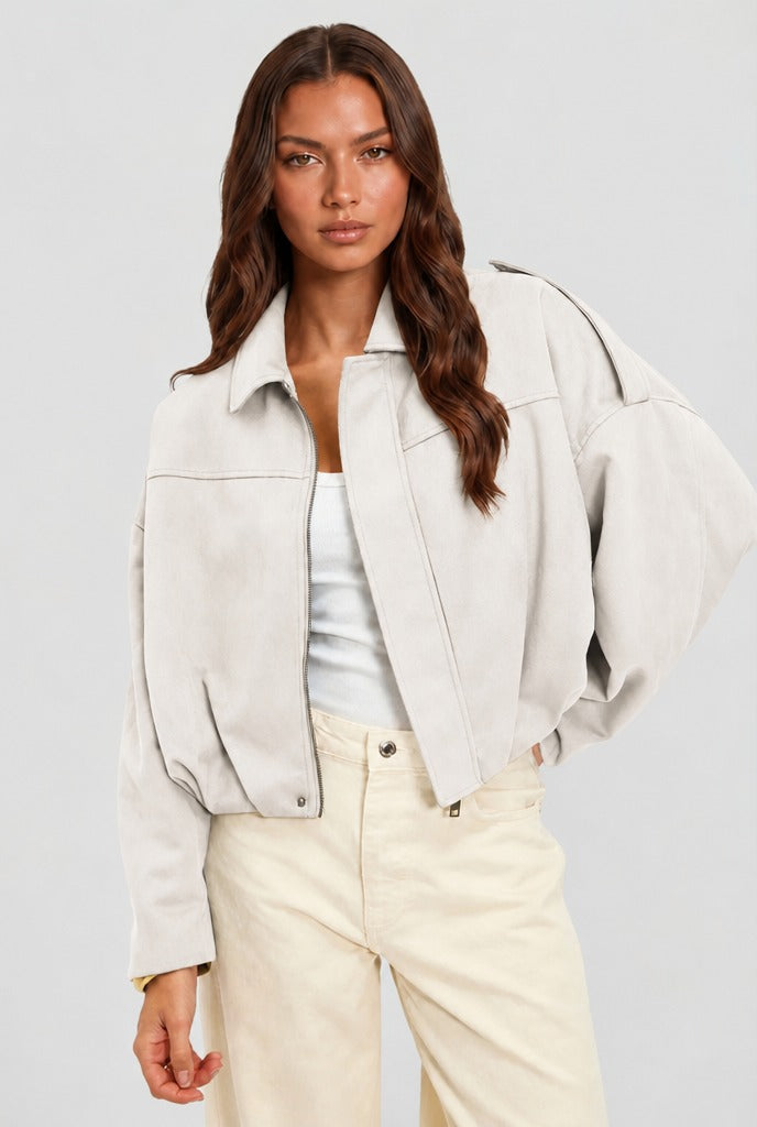 Kurze Oversized-Jacke Damen Weiß
