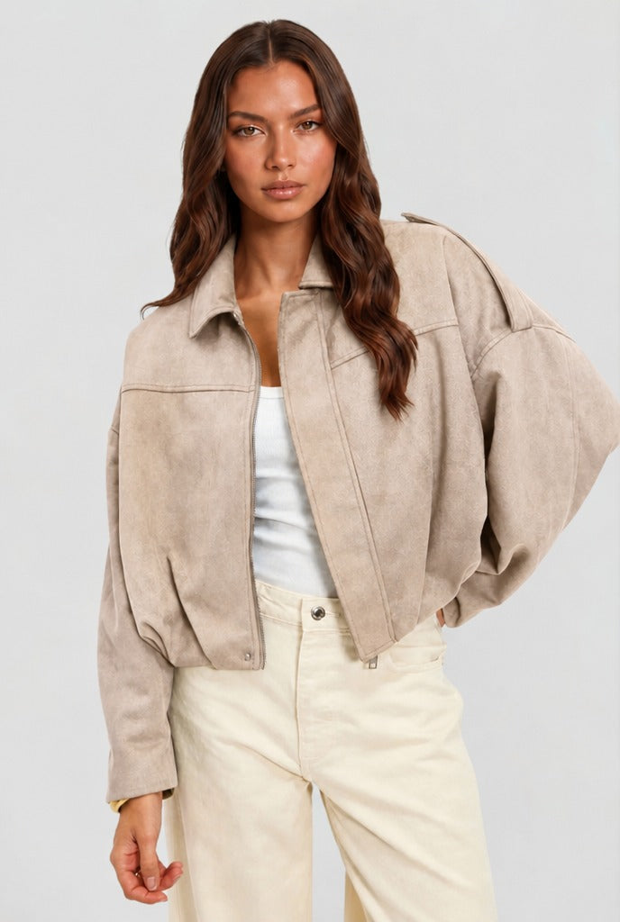 Kurze Oversized-Jacke Damen Beige