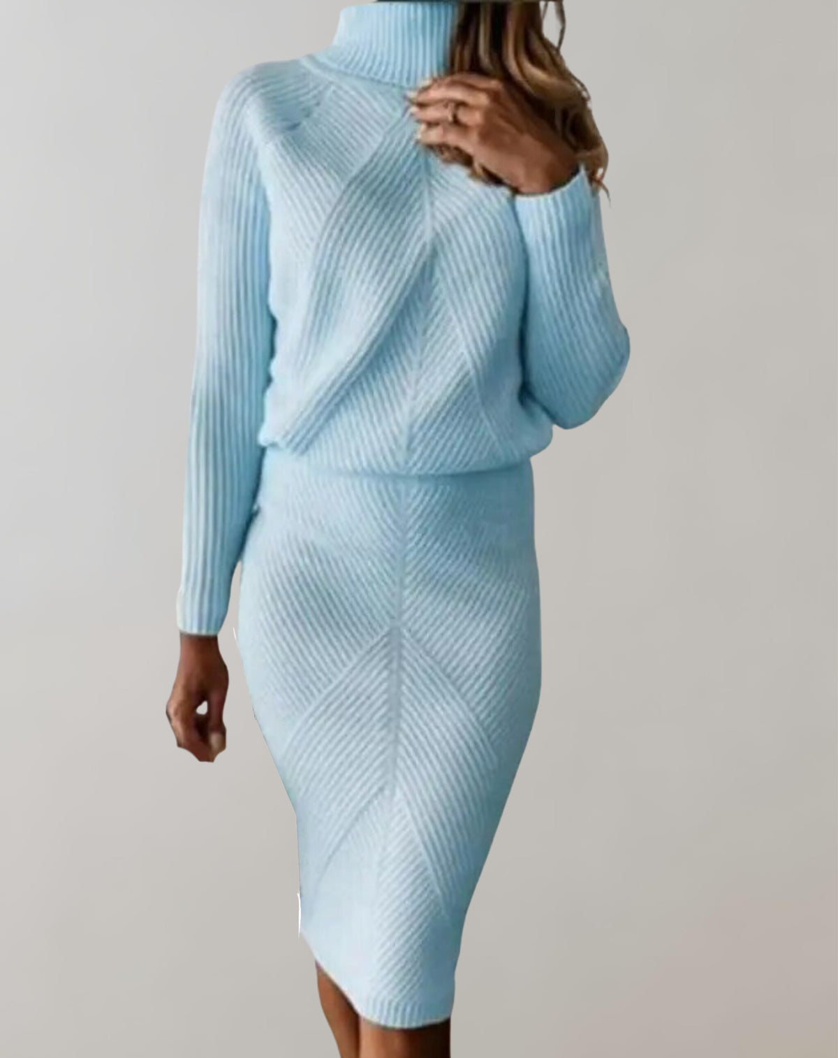 Strickset Rollkragen Hellblau