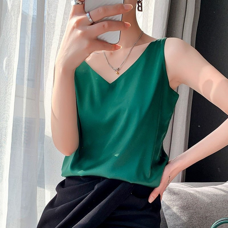 Satin Top Smaragdgrün