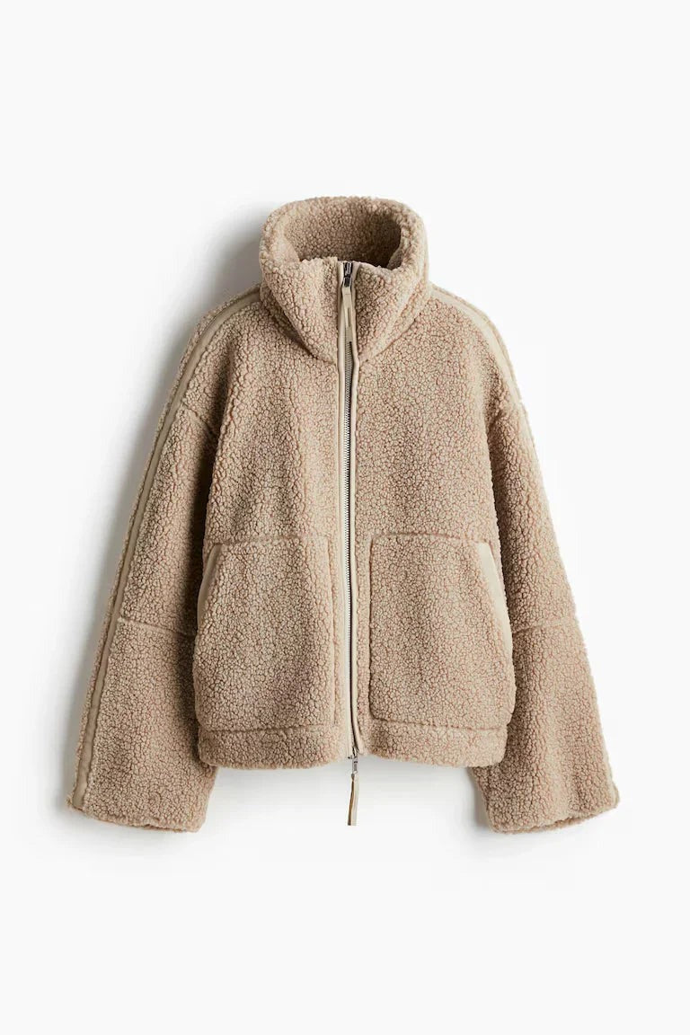 Teddy Fleecejacke Damen Beige – Produktansicht