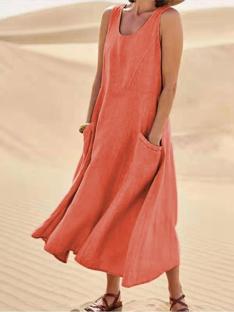 Maxikleid Leinenoptik Orange