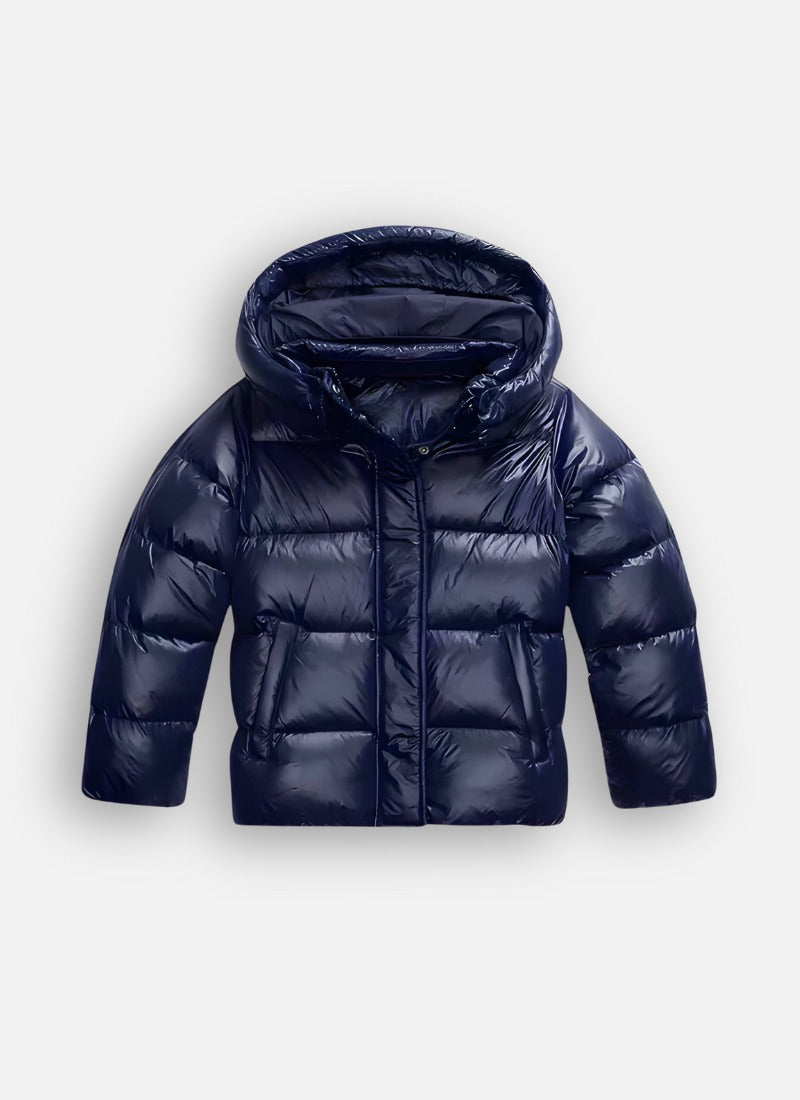 Glanz-Pufferjacke Damen Marineblau