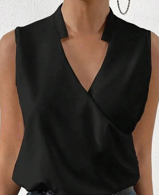 Ärmellose Wickelbluse Schwarz