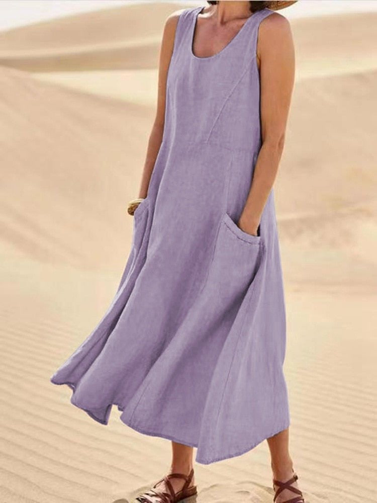 Maxikleid Leinenoptik Lila