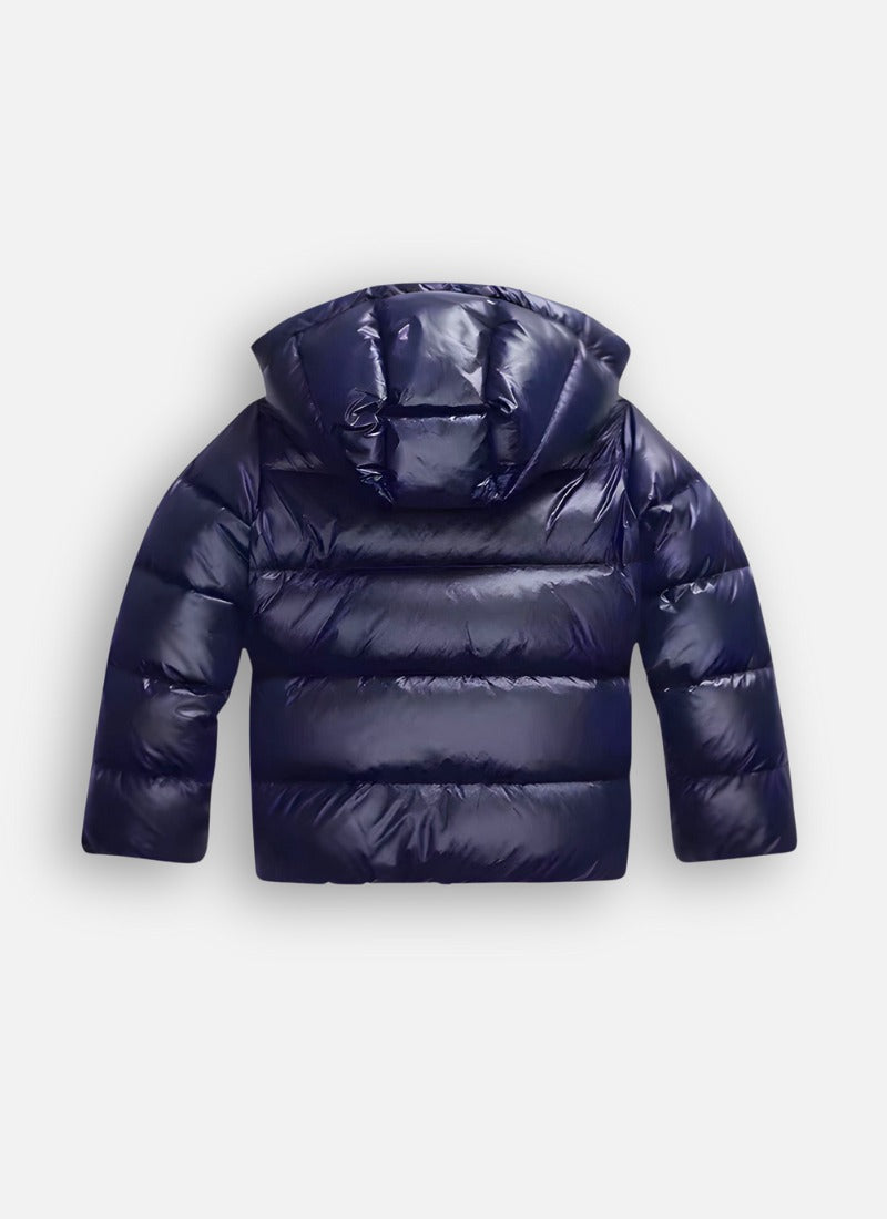 Glanz-Pufferjacke Damen Marineblau – Rückansicht